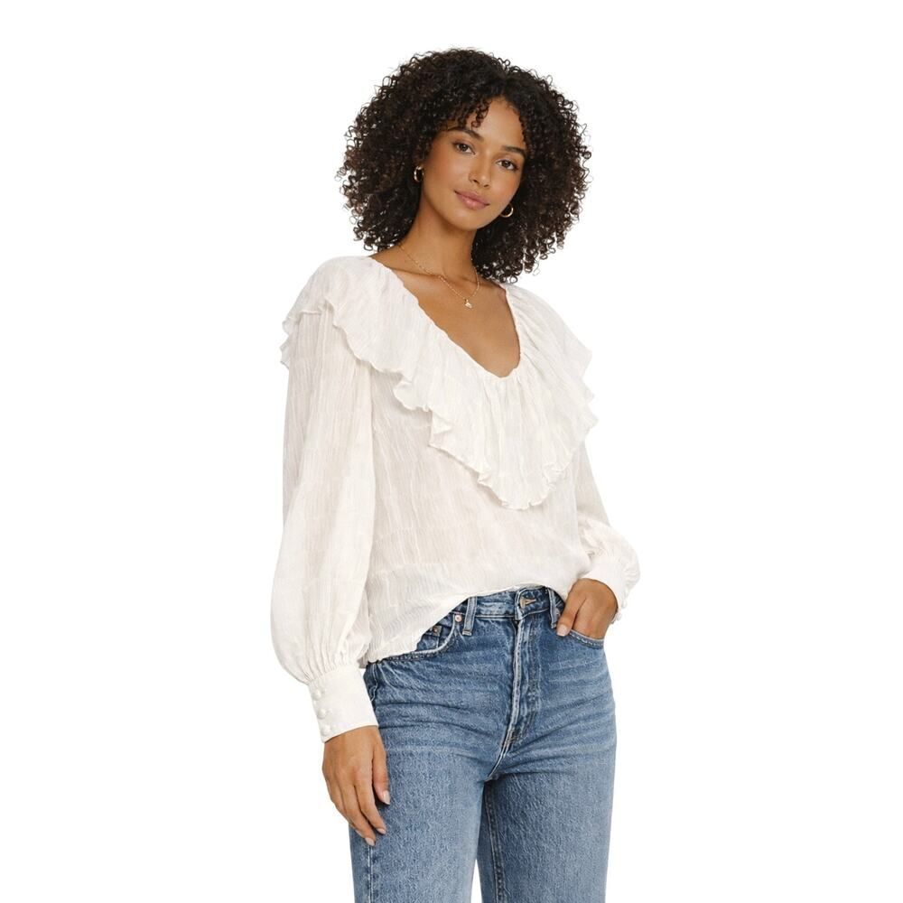 HOUSE OF HARLOW 1960 x REVOLVE Women’s Pleated Chiffon Blouse Cream Size Medium